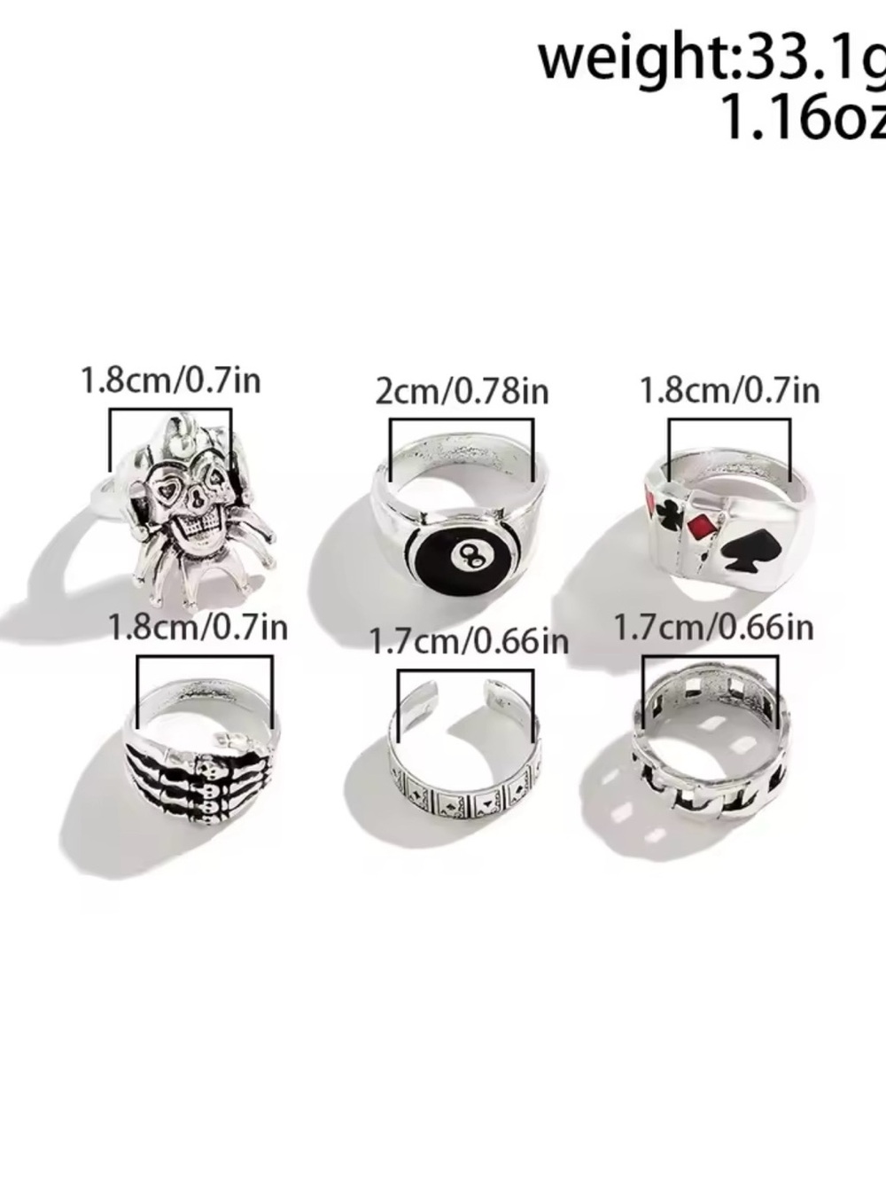 Poker Clown Mixed Stackable Rings Set - Picture 2 of 7
